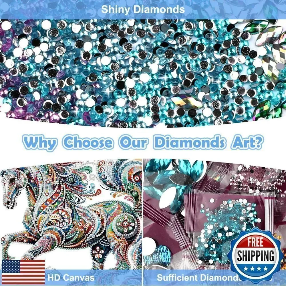Diamonds Painting Kits for Adults Beginner DIY 5D Colorful Horse